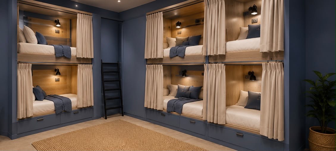 The Blue Dorm — female-only 6-bed dorm inspired by the zellij of Fès